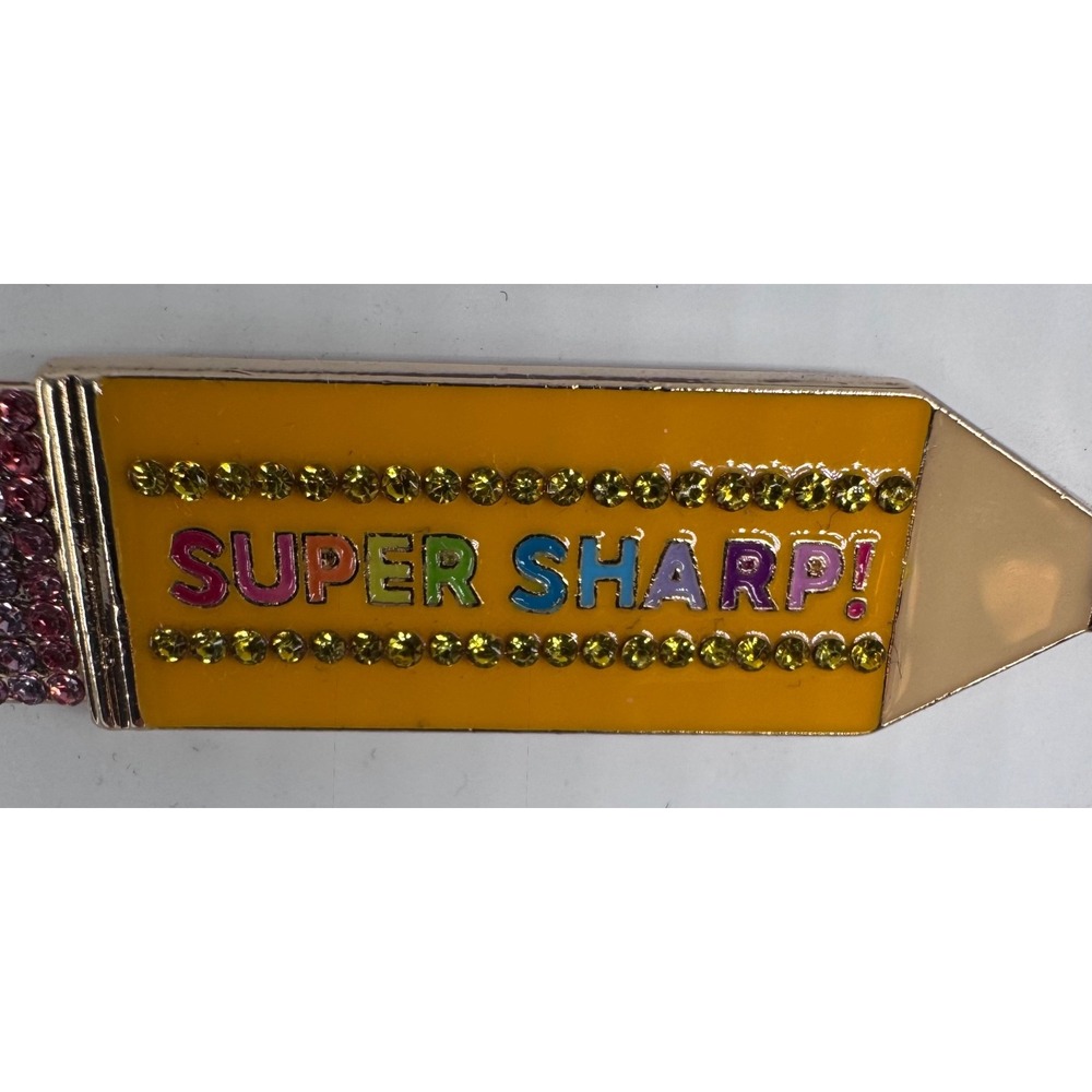 BaubleBar Teacher Pencil Brooch Pin Super Sharp Gold Pink Stone NIB Teacher Gift - Picture 6 of 9